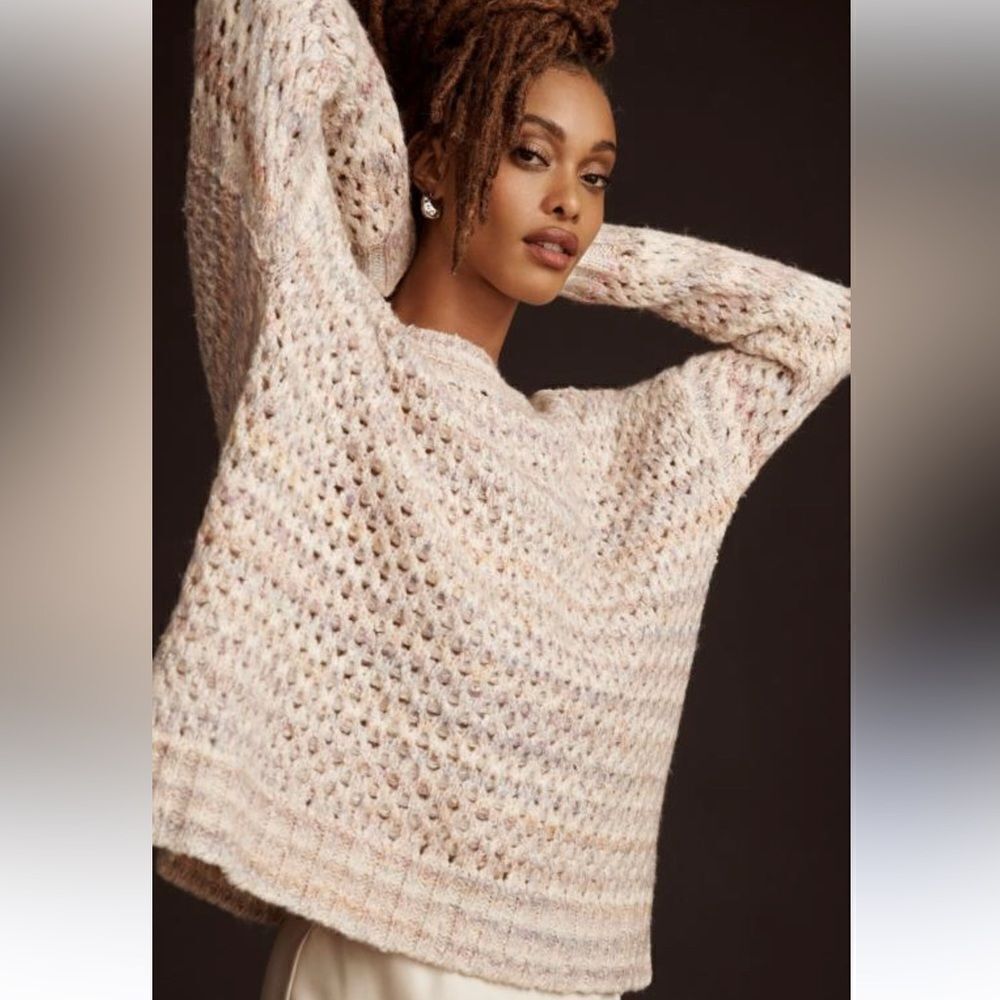 By Anthropologie Oversized Mesh Stitch Sweater